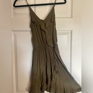NWT Express XS Spaghetti Strap Ruffle Dress Olive Green